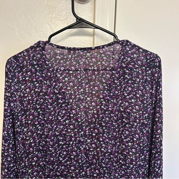 Lush Purple Floral Ruched Long Sleeve Blouse Women’s Extra Large Zipper Detail - Picture 8 of 9